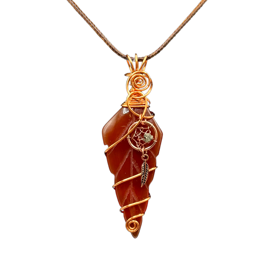 Carnelian leaf dreamcatcher pendant