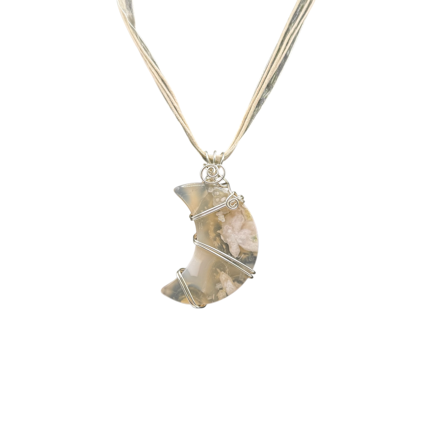 Flower agate moon pendant