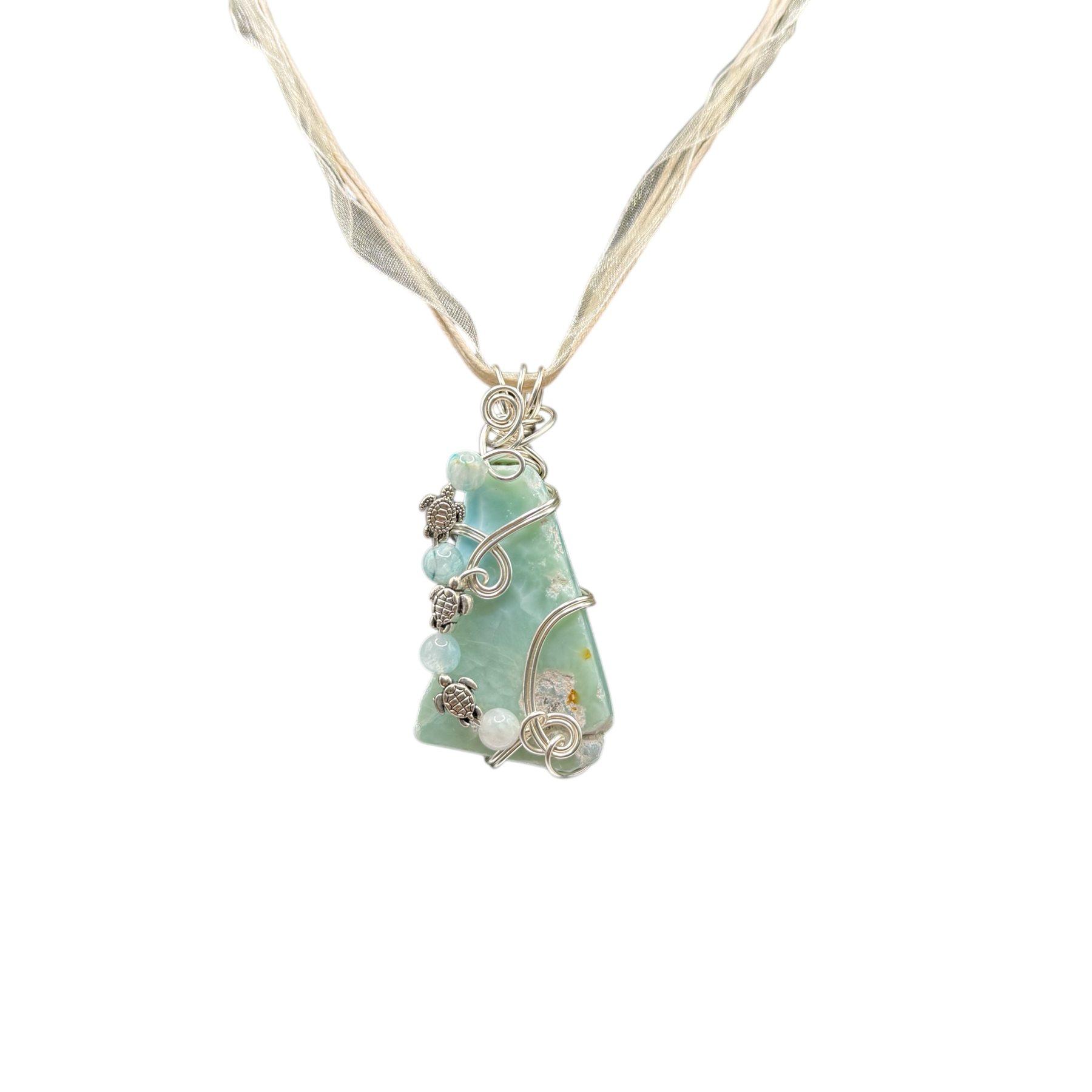 Larimar and phoenix stone pendant